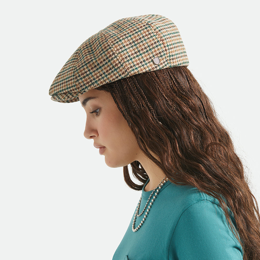 Brixton Hats Brood Houndstooth Newsboy Cap - Khaki-Ochre-Green