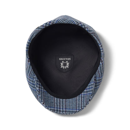 Brixton Hats Hooligan Prince Of Wales Check Lightweight Flat Cap - Ice Blue-Royal Blue