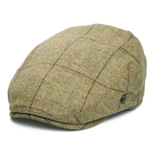 Failsworth Hats Newbury Windowpane Water Repellent British Wool Flat Cap - Light Moss