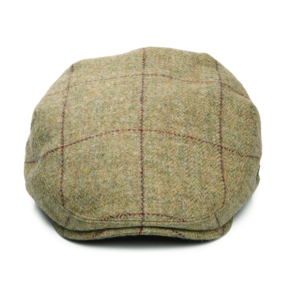 Failsworth Hats Newbury Windowpane Water Repellent British Wool Flat Cap - Light Moss