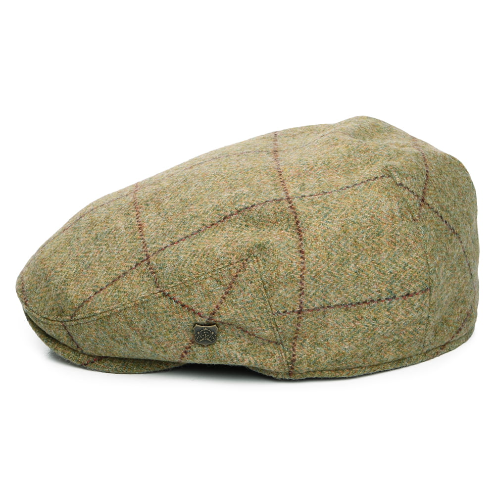 Failsworth Hats Newbury Windowpane Water Repellent British Wool Flat Cap - Light Moss