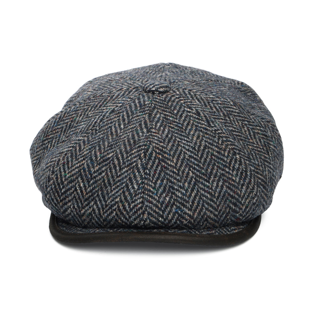 Failsworth Hats Shelby Herringbone British Wool Newsboy Cap - Navy Blue