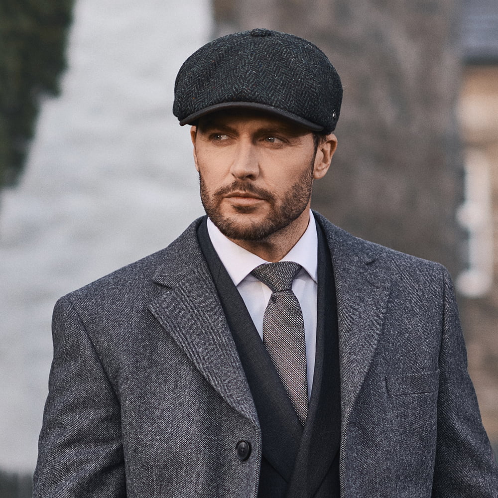 Failsworth Hats Shelby Herringbone British Wool Newsboy Cap - Forest