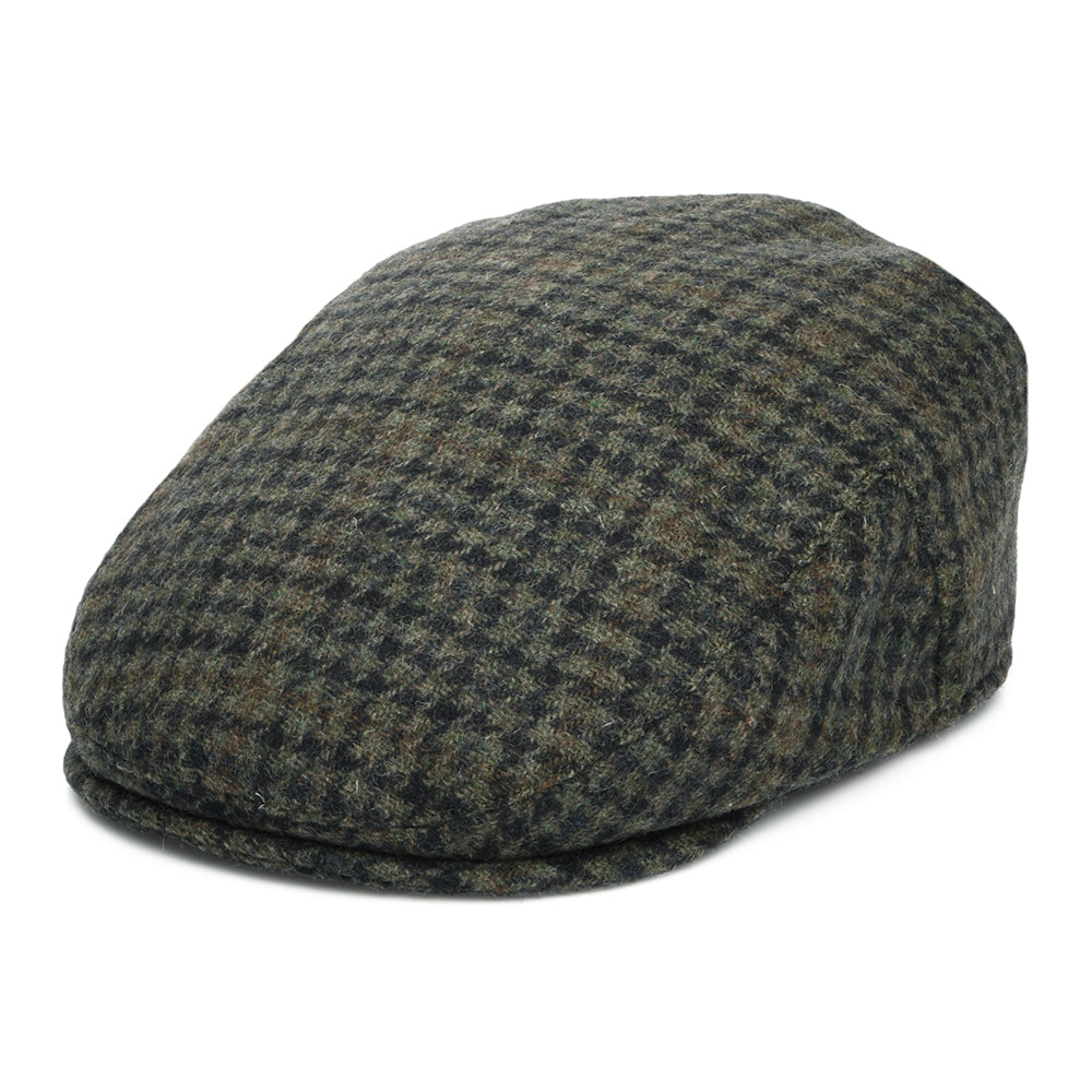 Failsworth Hats County Houndstooth Wool Blend Flat Cap - Moss-Navy