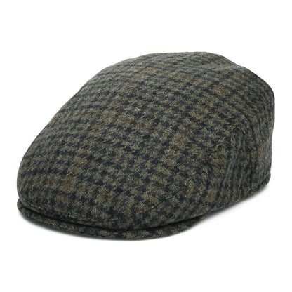 Failsworth Hats County Houndstooth Wool Blend Flat Cap - Moss-Navy