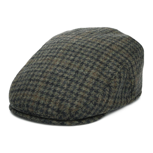 Failsworth Hats County Houndstooth Wool Blend Flat Cap - Moss-Navy