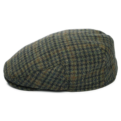 Failsworth Hats County Houndstooth Wool Blend Flat Cap - Moss-Navy