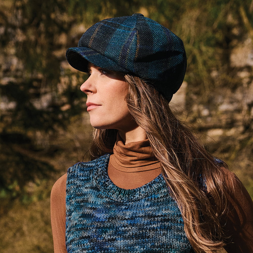 Failsworth Hats British Wool Tartan Newsboy Cap - Cyan-Multi