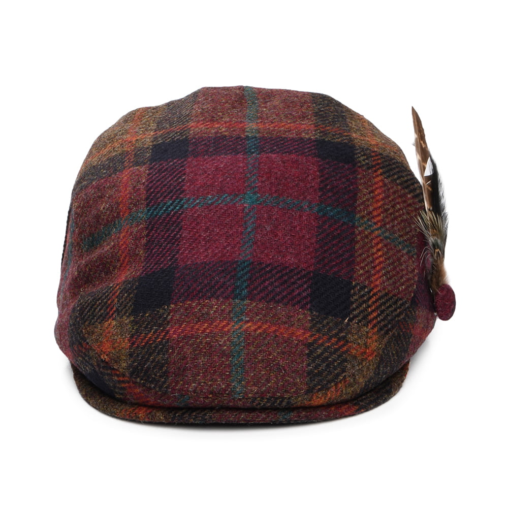 Failsworth Hats British Wool Tartan Feather Flat Cap - Damson-Multi