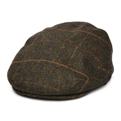 Barbour Hats Wilkin Windowpane Herringbone Flat Cap - Olive-Rust