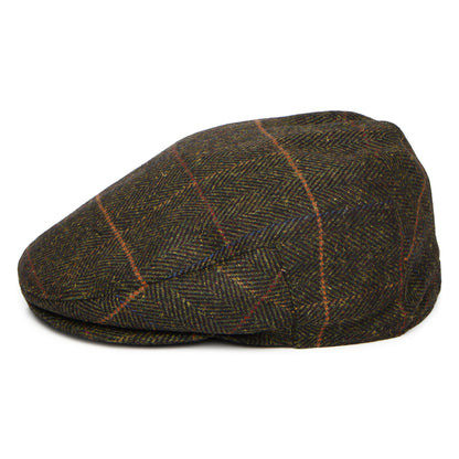 Barbour Hats Wilkin Windowpane Herringbone Flat Cap - Olive-Rust