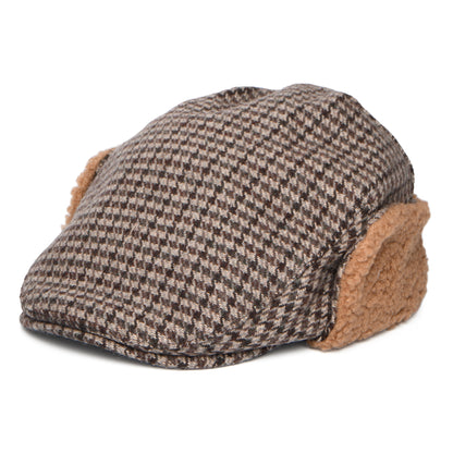 Barts Hats Monzonite Houndstooth Flat Cap with Earflaps - Dark Brown