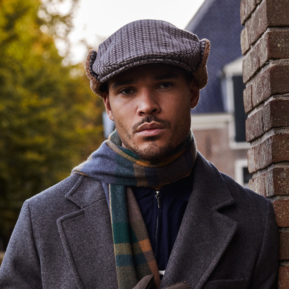 Barts Hats Monzonite Houndstooth Flat Cap with Earflaps - Dark Brown