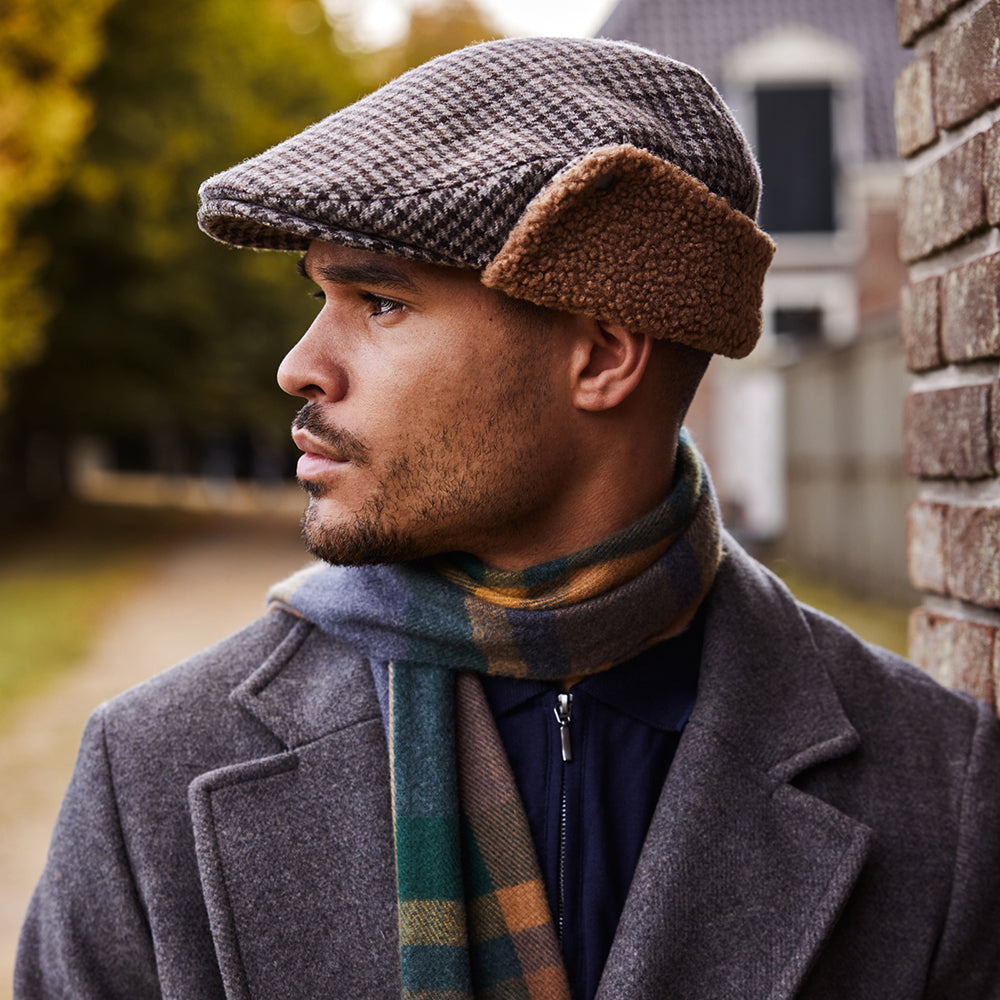 Barts Hats Monzonite Houndstooth Flat Cap with Earflaps - Dark Brown