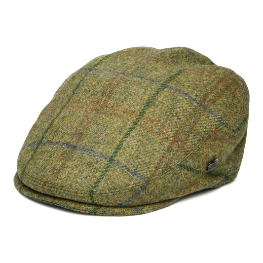 Failsworth Hats Newbury Windowpane Water Repellent British Wool Flat Cap - Moss-Multi