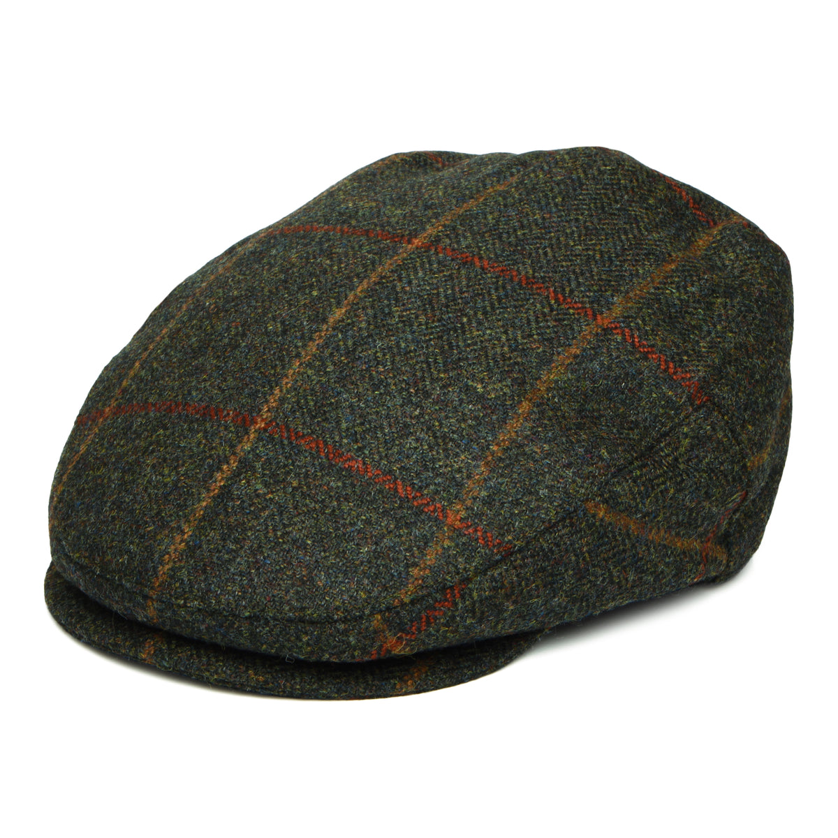 Failsworth Hats Windowpane Waterproof Flat Cap - Olive-Red-Rust