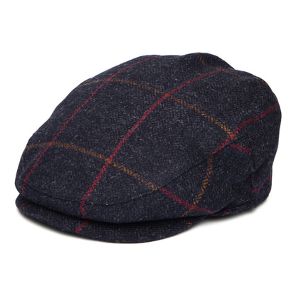 Failsworth Hats Windowpane Waterproof Flat Cap - Navy-Rust-Red