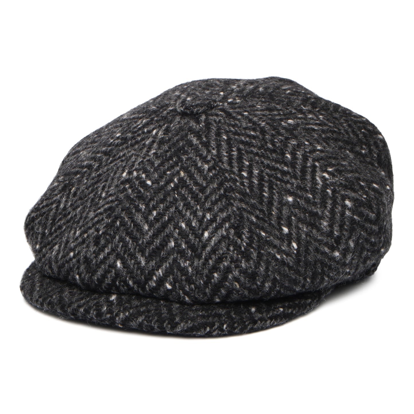 City Sport Donegal Tweed Herringbone Deep Fit Newsboy Cap - Black-Charcoal