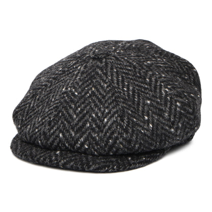 City Sport Donegal Tweed Herringbone Deep Fit Newsboy Cap - Black-Charcoal