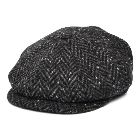 City Sport Donegal Tweed Herringbone Deep Fit Newsboy Cap - Black-Charcoal