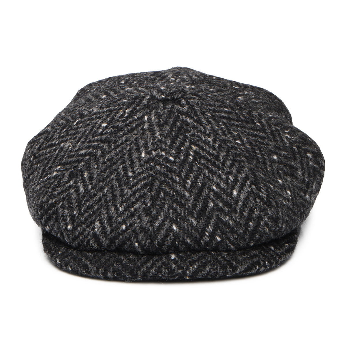 City Sport Donegal Tweed Herringbone Deep Fit Newsboy Cap - Black-Charcoal