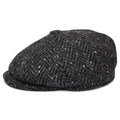 City Sport Donegal Tweed Herringbone Deep Fit Newsboy Cap - Black-Charcoal