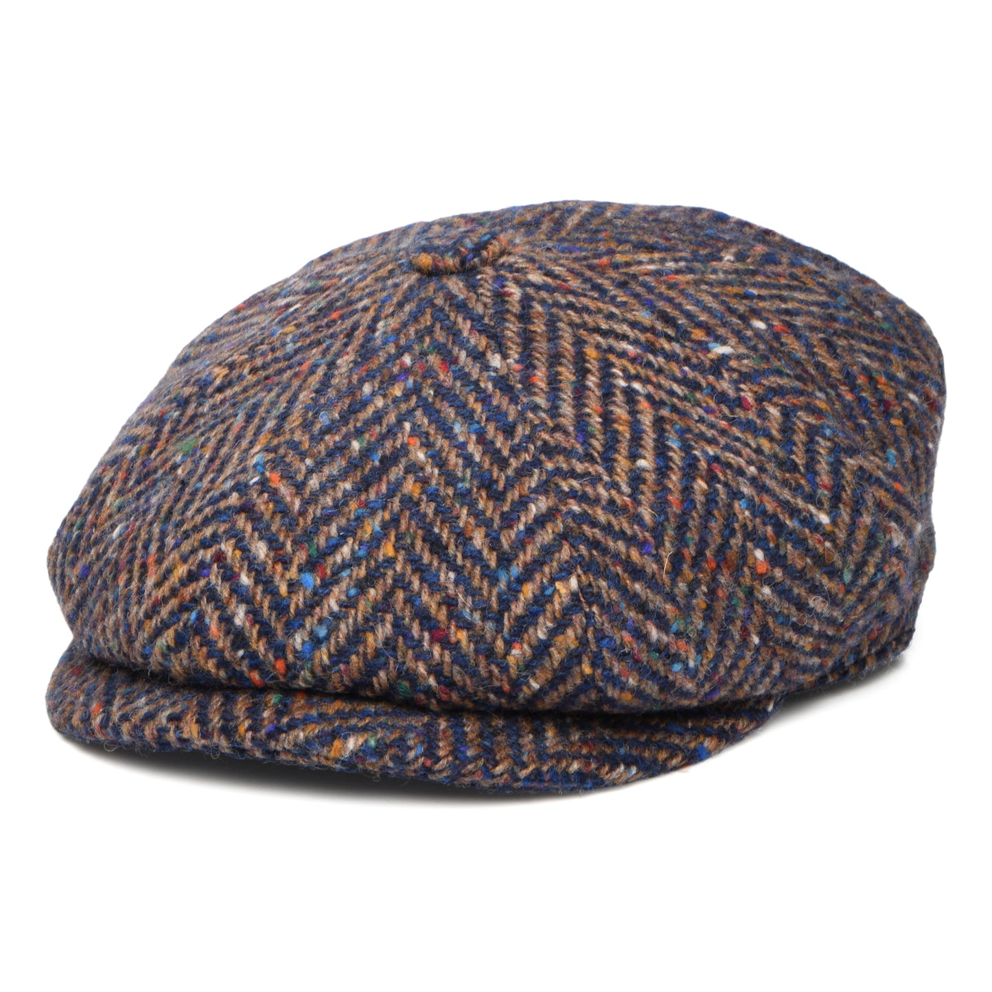 City Sport Donegal Tweed Herringbone Deep Fit Newsboy Cap - Blue-Taupe