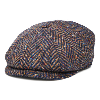 City Sport Donegal Tweed Herringbone Deep Fit Newsboy Cap - Blue-Taupe