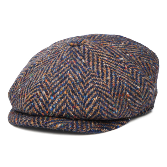 City Sport Donegal Tweed Herringbone Deep Fit Newsboy Cap - Blue-Taupe