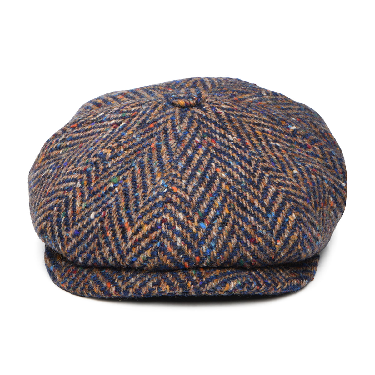 City Sport Donegal Tweed Herringbone Deep Fit Newsboy Cap - Blue-Taupe