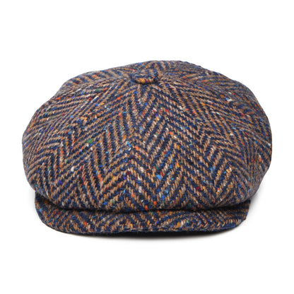 City Sport Donegal Tweed Herringbone Deep Fit Newsboy Cap - Blue-Taupe