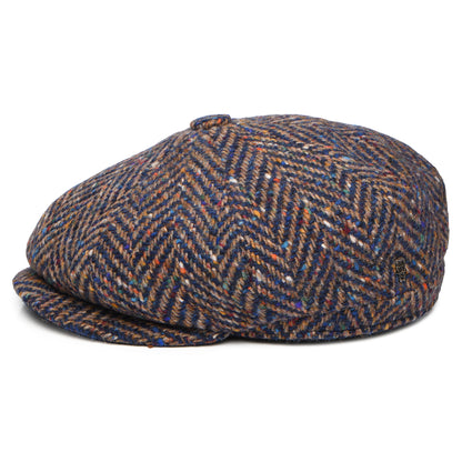 City Sport Donegal Tweed Herringbone Deep Fit Newsboy Cap - Blue-Taupe