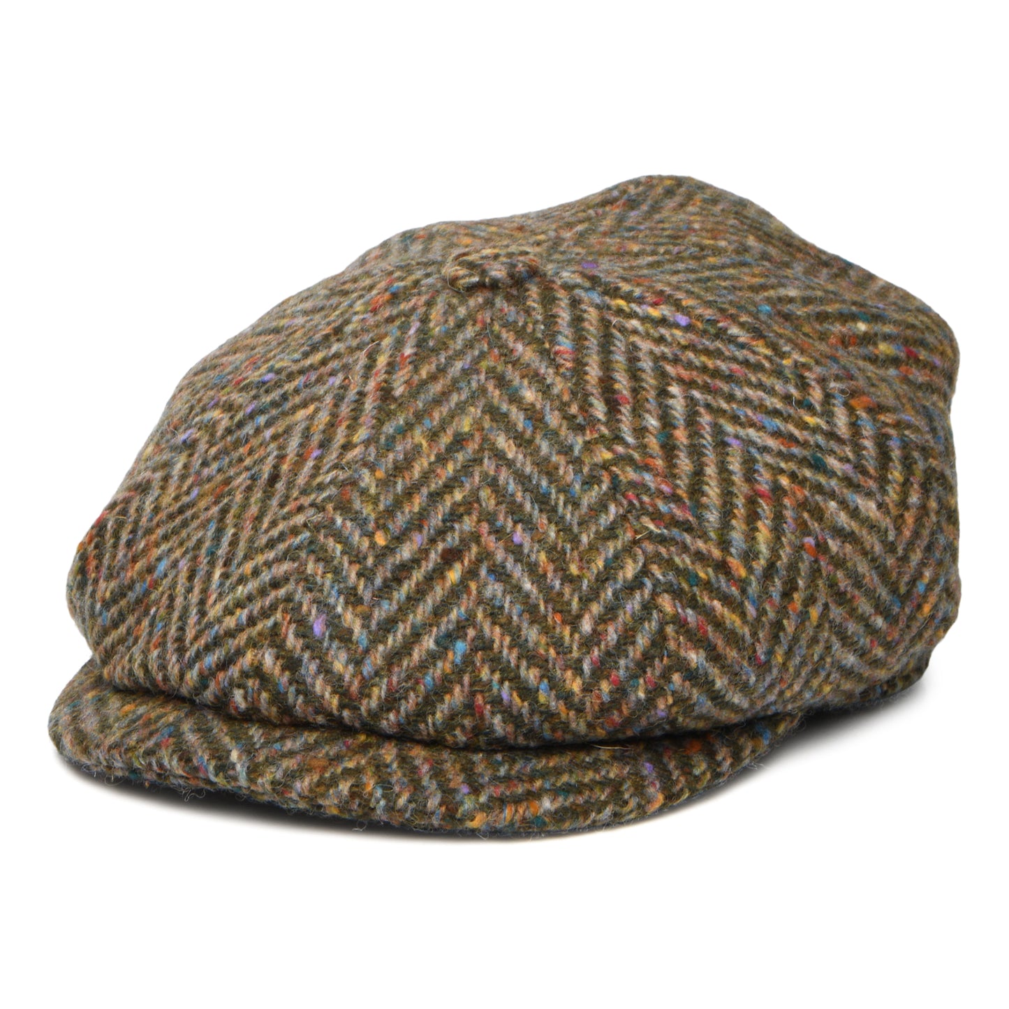 City Sport Donegal Tweed Herringbone Deep Fit Newsboy Cap - Olive