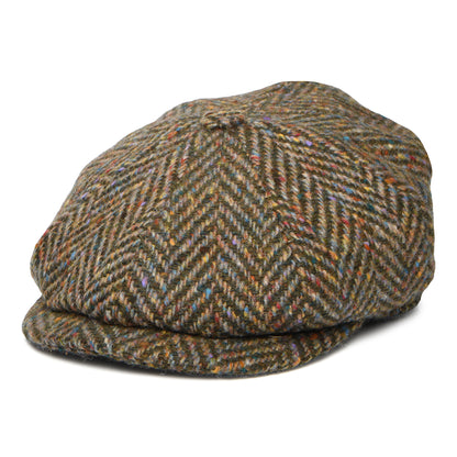 City Sport Donegal Tweed Herringbone Deep Fit Newsboy Cap - Olive