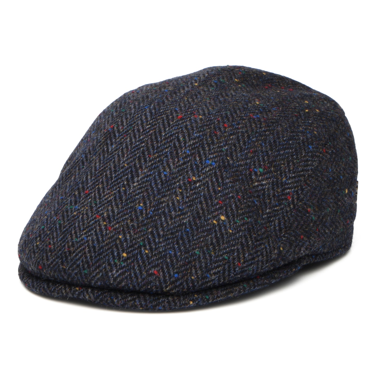 City Sport Porto Herringbone Virgin Wool Flat Cap - Navy Blue