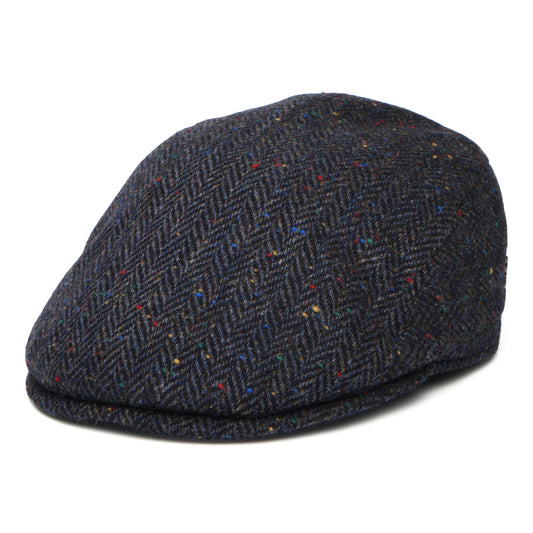 City Sport Porto Herringbone Virgin Wool Flat Cap - Navy Blue