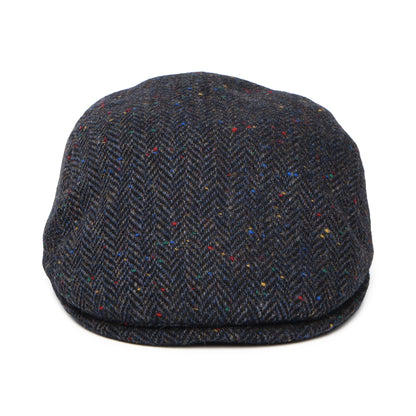 City Sport Porto Herringbone Virgin Wool Flat Cap - Navy Blue