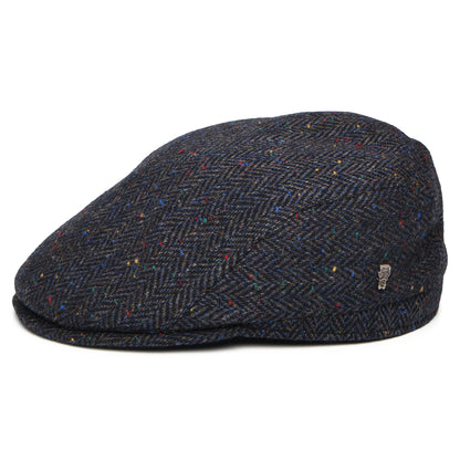 City Sport Porto Herringbone Virgin Wool Flat Cap - Navy Blue