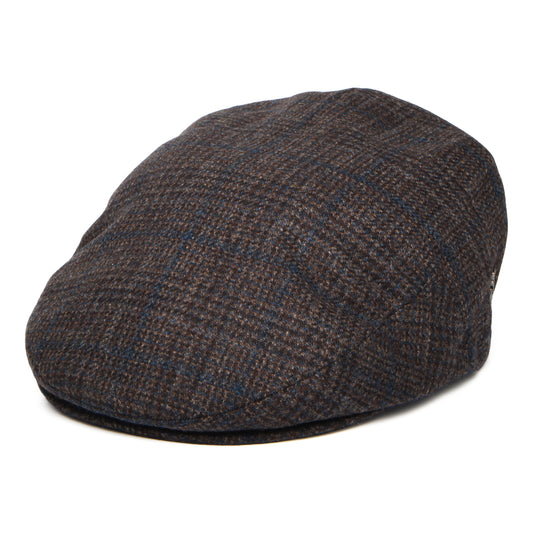 City Sport Wool-Cashmere Windowpane Flat Cap - Dark Brown-Blue