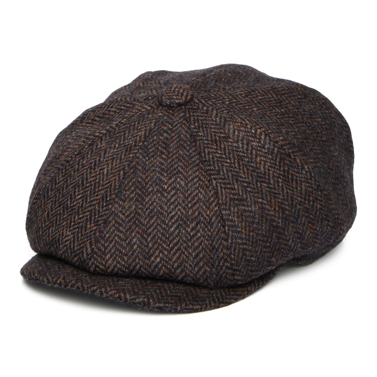 Christys Hats Brooklyn Herringbone British Wool Newsboy Cap - Brown