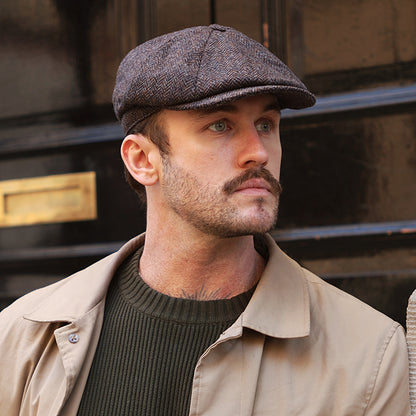 Christys Hats Brooklyn Herringbone British Wool Newsboy Cap - Brown