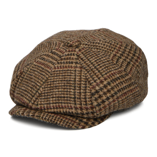 Christys Hats Field Heritage Gun Check British Wool Newsboy Cap - Brown