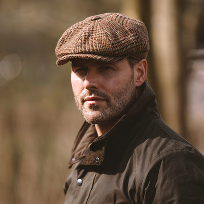 Christys Hats Field Heritage Gun Check British Wool Newsboy Cap - Brown