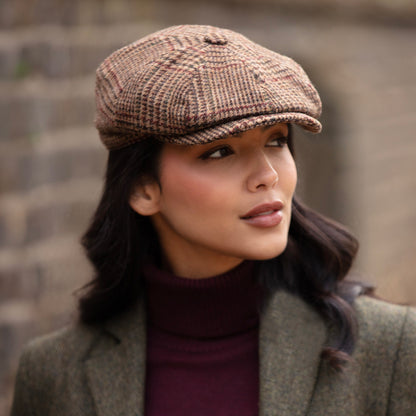 Christys Hats Field Heritage Gun Check British Wool Newsboy Cap - Brown