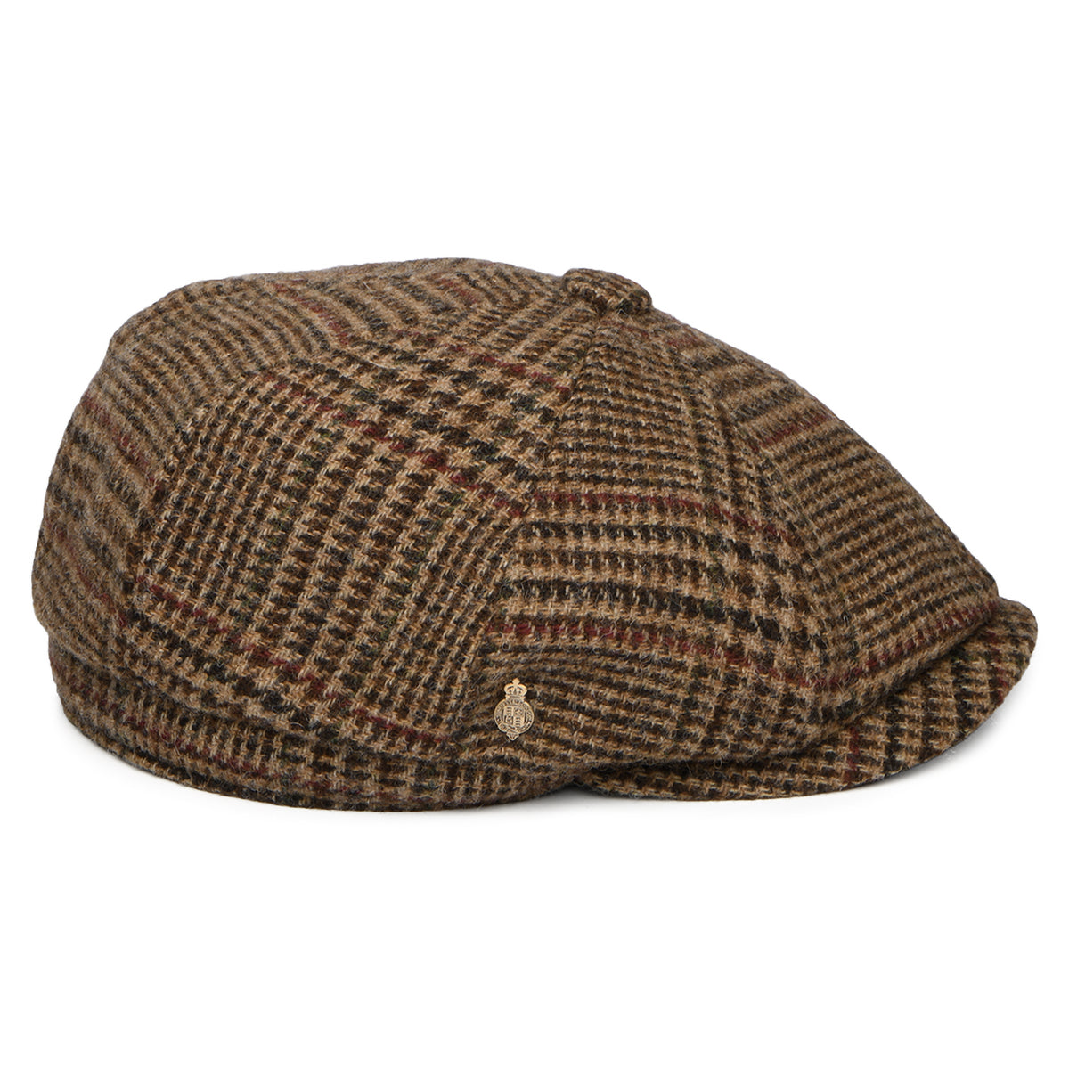 Christys Hats Field Heritage Gun Check British Wool Newsboy Cap - Brown