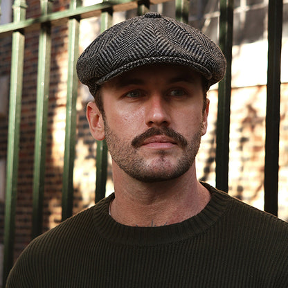 Christys Hats Portobello Herringbone Merino Wool Newsboy Cap - Grey