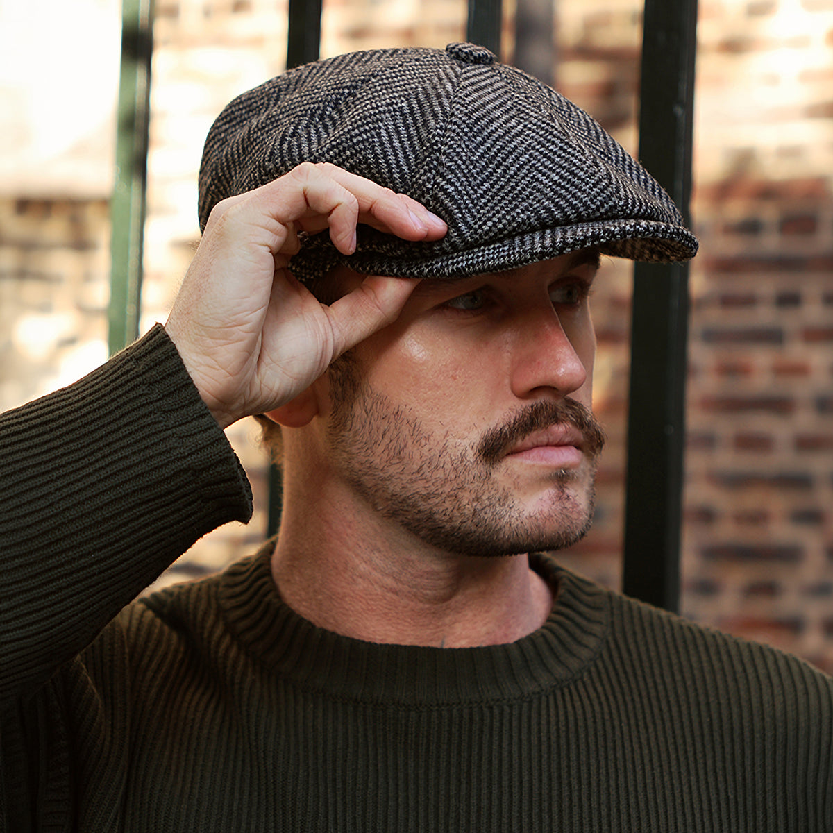 Christys Hats Portobello Herringbone Merino Wool Newsboy Cap - Grey