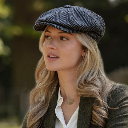 Christys Hats Portobello Herringbone Merino Wool Newsboy Cap - Grey