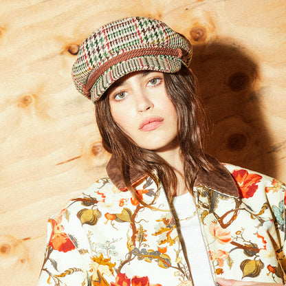 Brixton Hats Houndstooth Fiddler Cap - Sand-Red-Moss