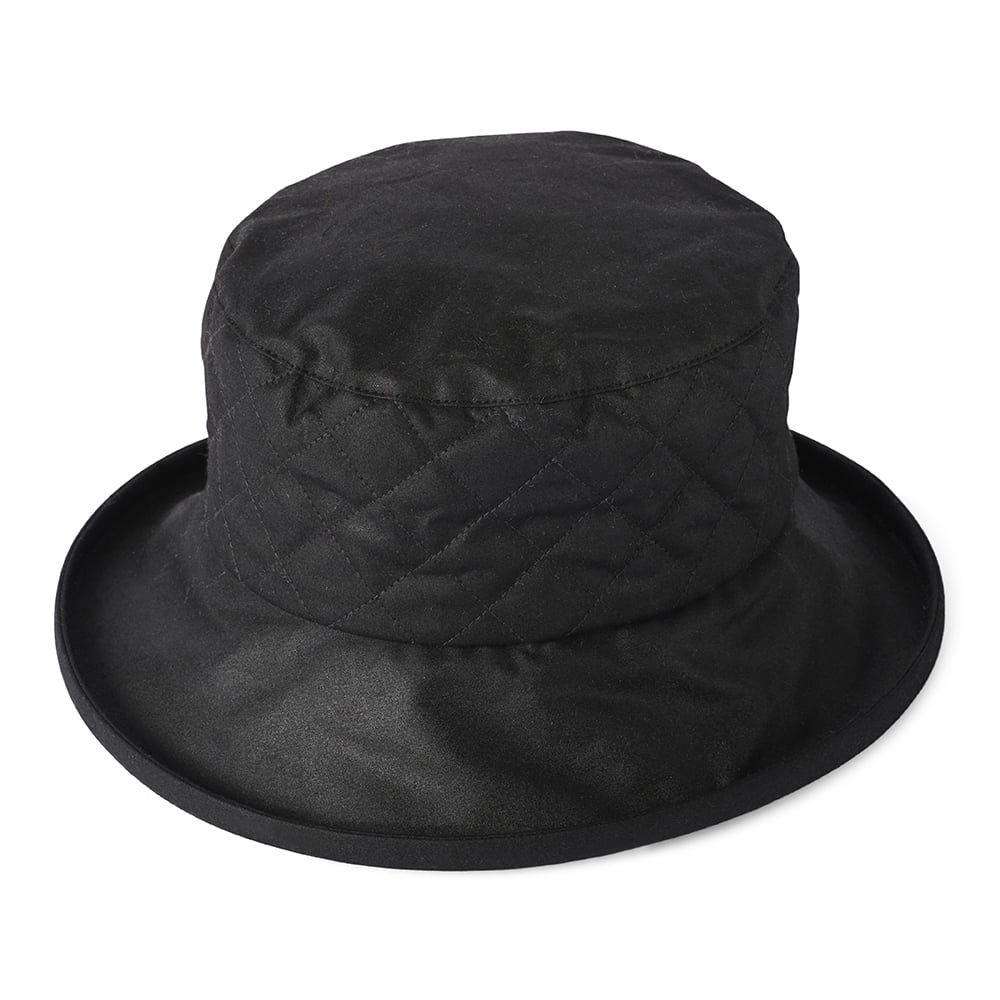 Failsworth Hats British Waxed Cotton Quilted Bucket Hat - Black